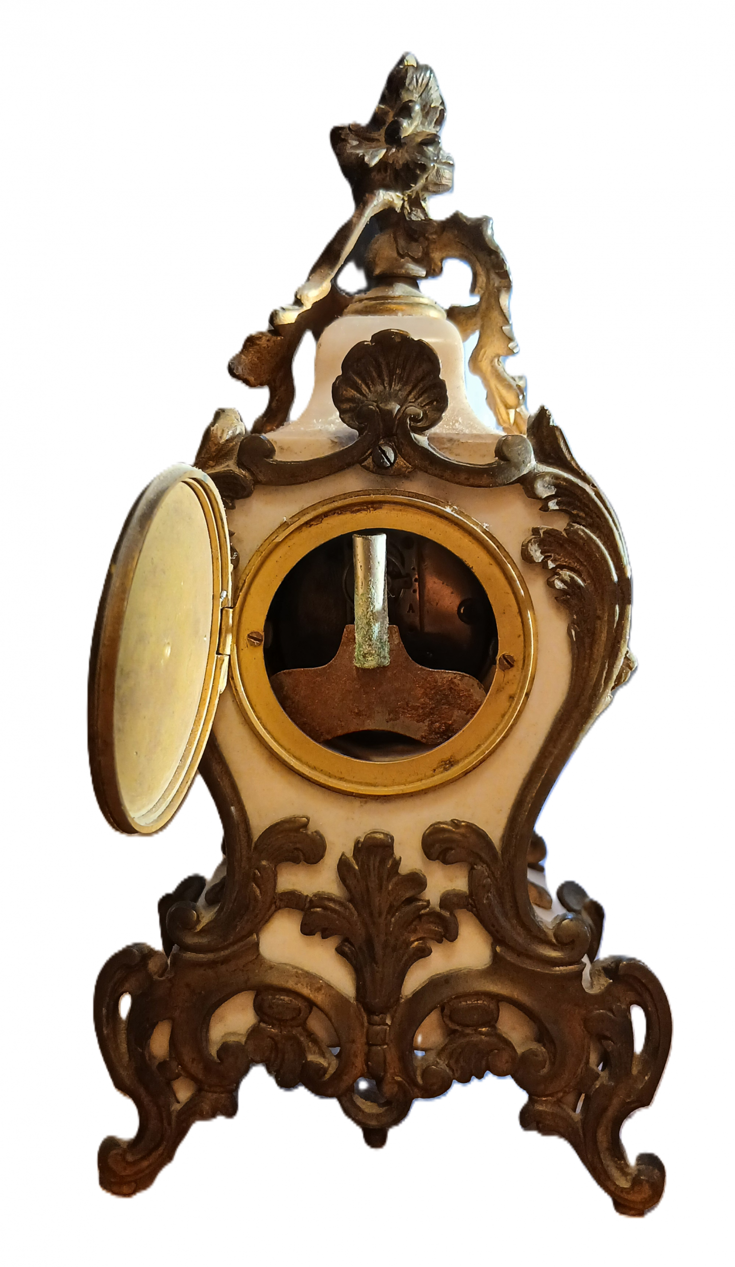 Garniture de cheminée ancienne (horloge et ses deux bougeoirs) – Image 3