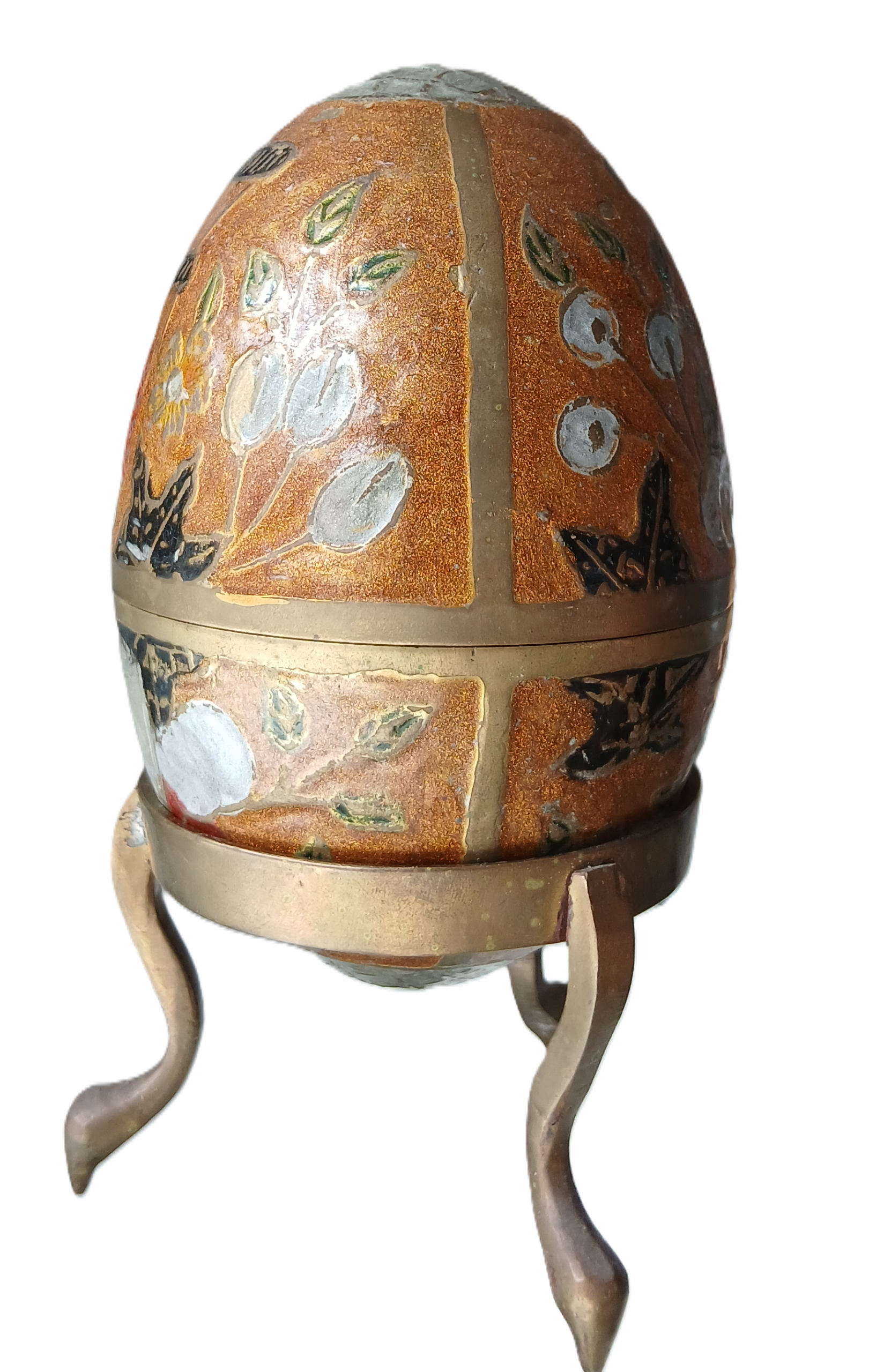 Grand œuf bonbonnière en laiton émaillé