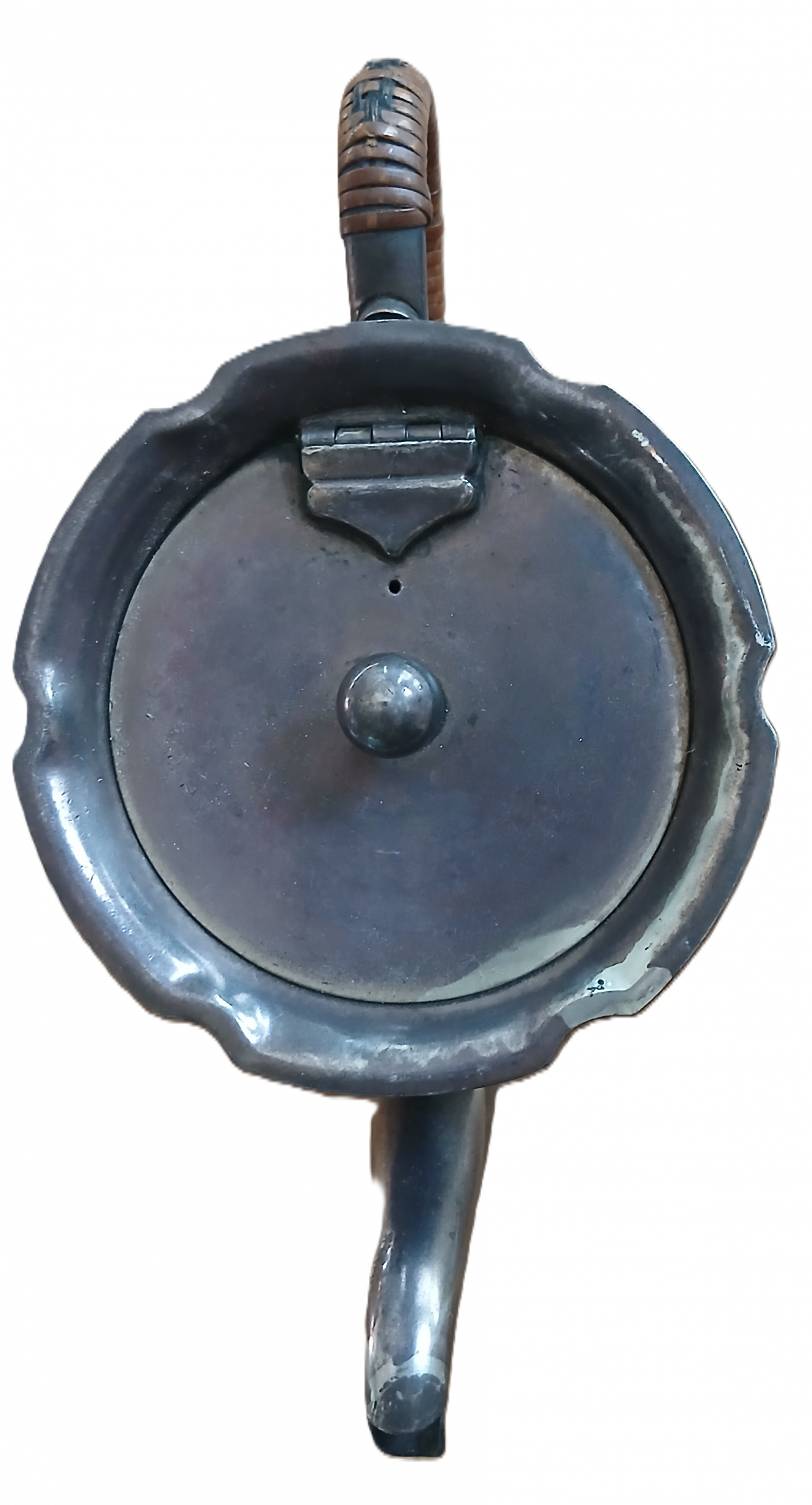 Théière ancienne en rotin et métal argenté et son petit pot – Image 3