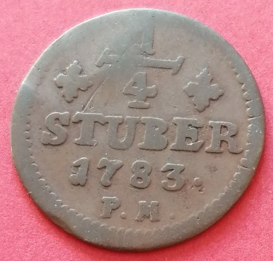 1/4 de Stuber Duché de Juliers-Berg (Allemagne) Charles-Théodore 1783