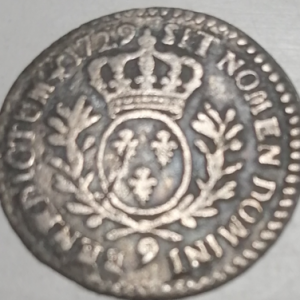 1/20ème d’écu aux branches d’olivier (6 sols) Louis XV 1729 (9 : Rennes)