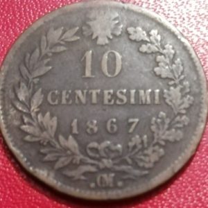 10 centesimi Italie 1867 OM avec points
