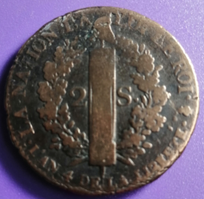 Pièce de monnaie 2 sols Louis XVI 1792 A An 4