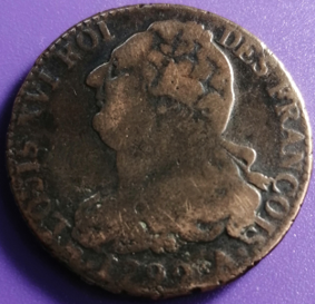 Pièce de monnaie 2 sols Louis XVI 1792 A An 4