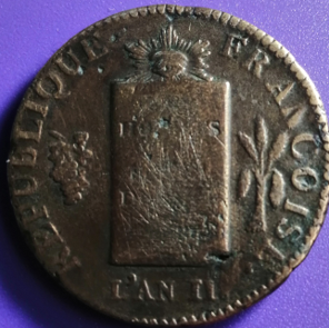 Pièce de monnaie 2 sols aux balances Louis XVI 1793 / An II AA (Metz)