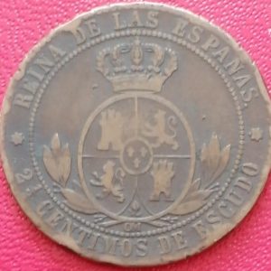2 et 1/2 centimos Espagne 1868 OM 7 pointes