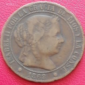 2 et 1/2 centimos Espagne 1868 OM 7 pointes