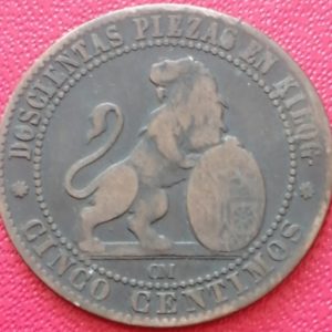 5 centimos Espagne 1870 OM