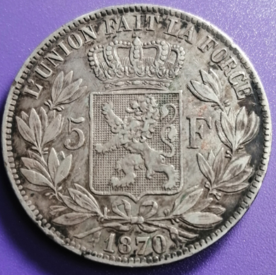 5 francs Belgique 1870