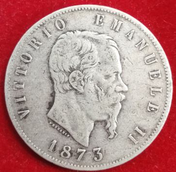 5 lires argent union latine (écu) Italie 1873 – Image 2
