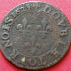 Double tournois Louis XIII 1625 A buste juvénile col rabattu
