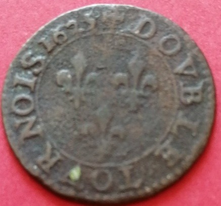 Double tournois Louis XIII 1625 A buste juvénile col rabattu – Image 2