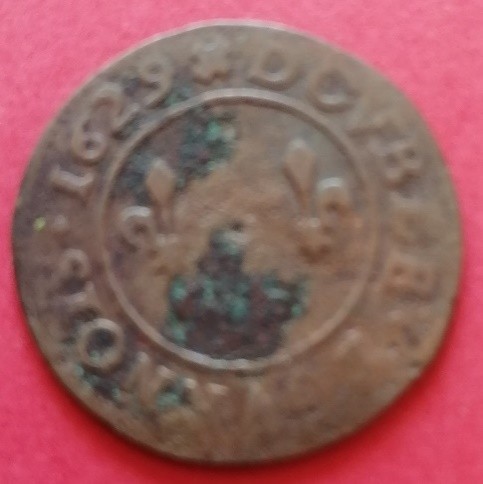 Double tournois Louis XIII juvénile au col rabattu 1629 D LOVIS