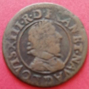 Double tournois Louis XIII juvénile au col rabattu 1629 D LOVIS