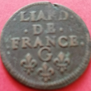 Liard de France Louis XIV au buste juvénile G (Châtellerault) 1657