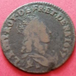 Liard de France Louis XIV au buste juvénile G (Châtellerault) 1657