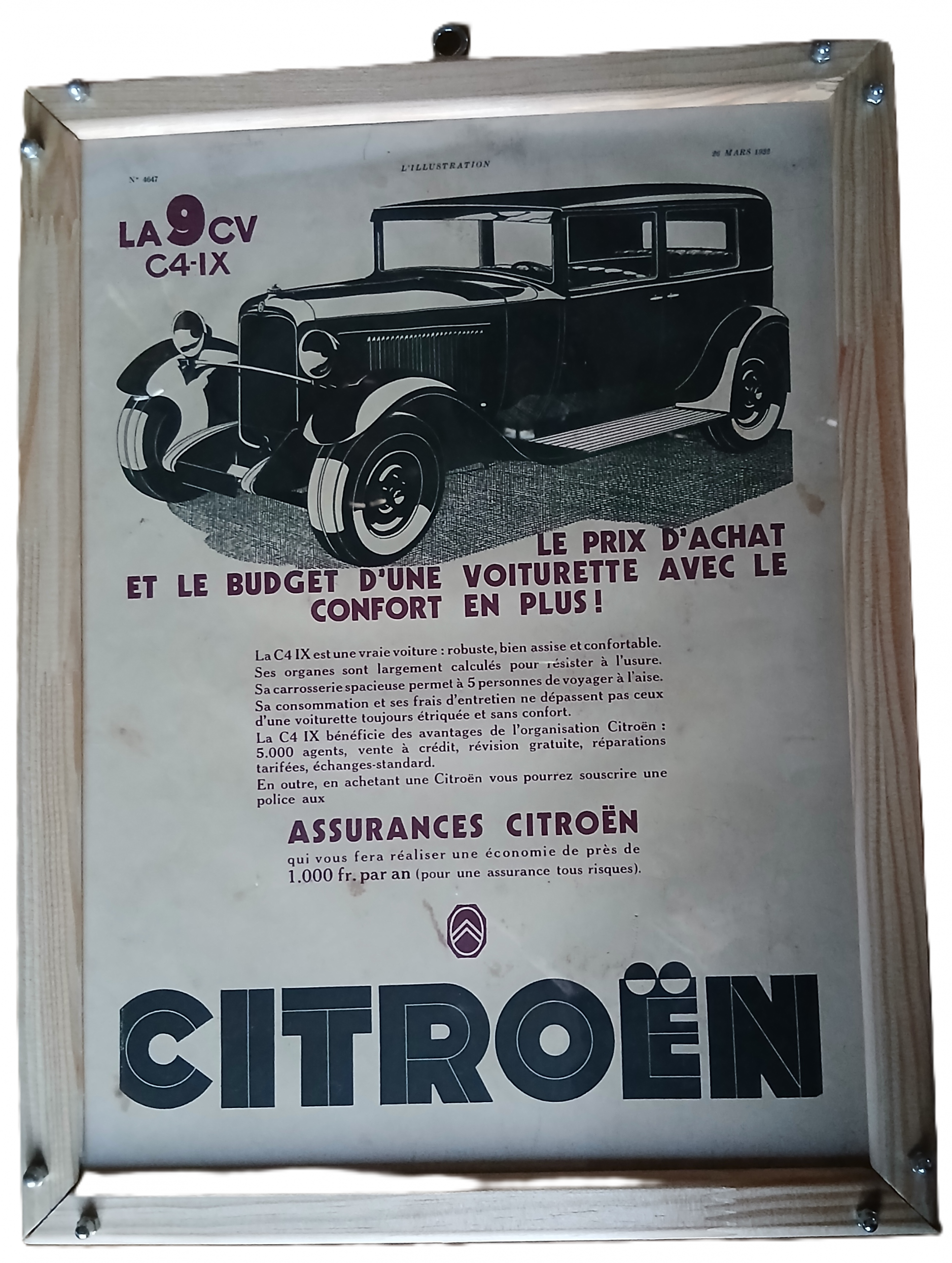 Dessin publicitaire journal Illustration Citroën 8CV 1938