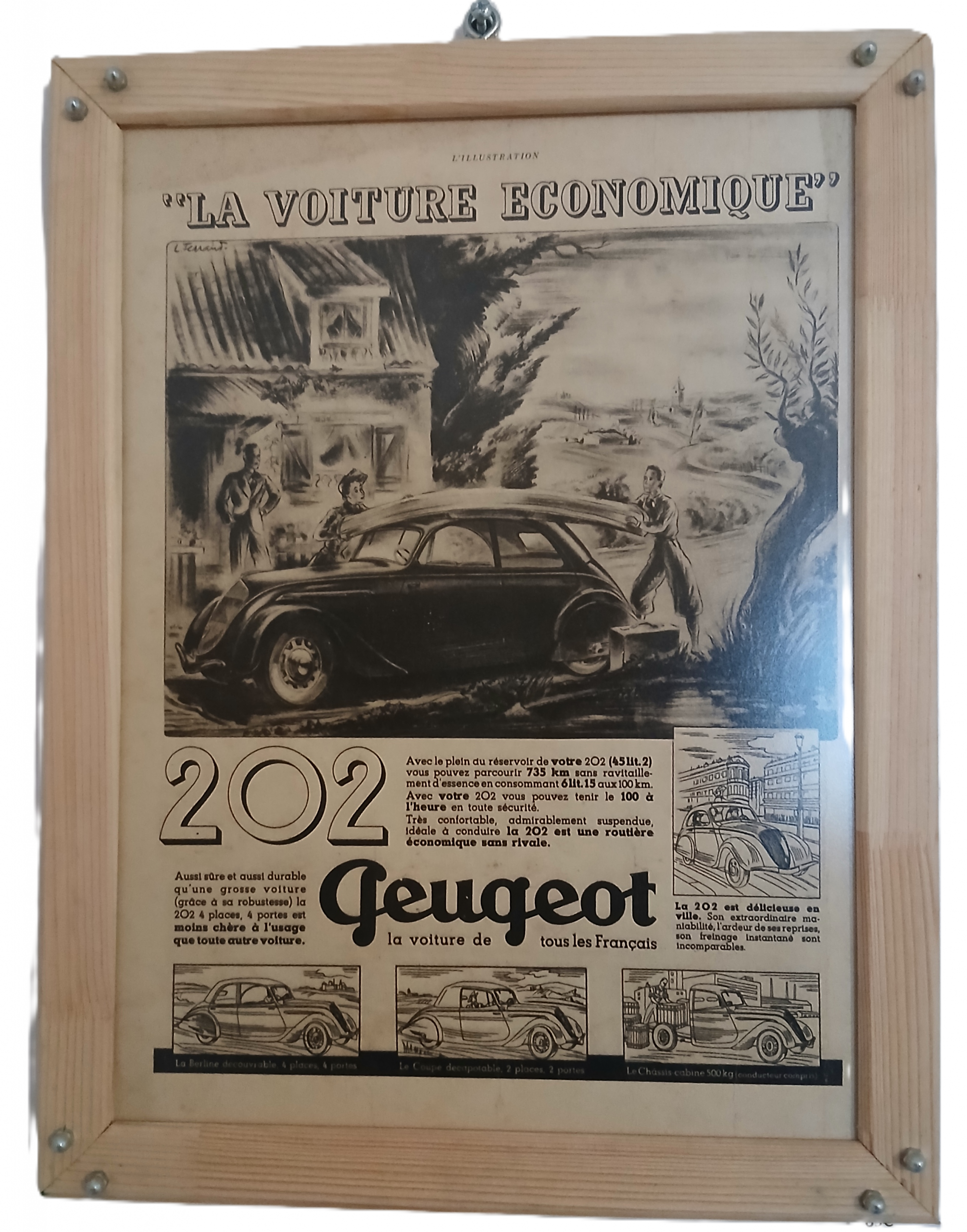 Dessin publicitaire journal Illustration 202 Peugeot 1938