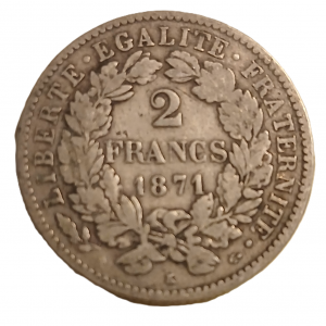 2 francs argent type Cérès 1871 petit k